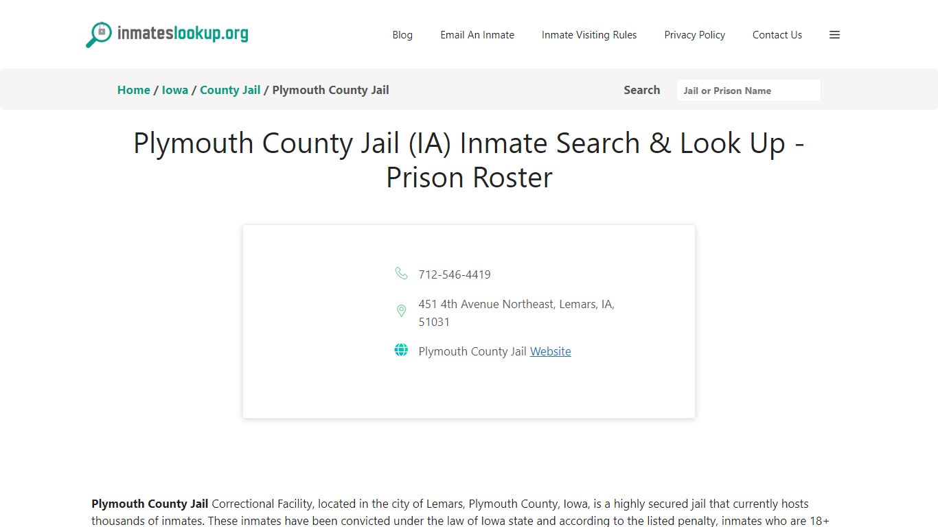Plymouth County Jail (IA) Inmate Search & Look Up - Prison Roster