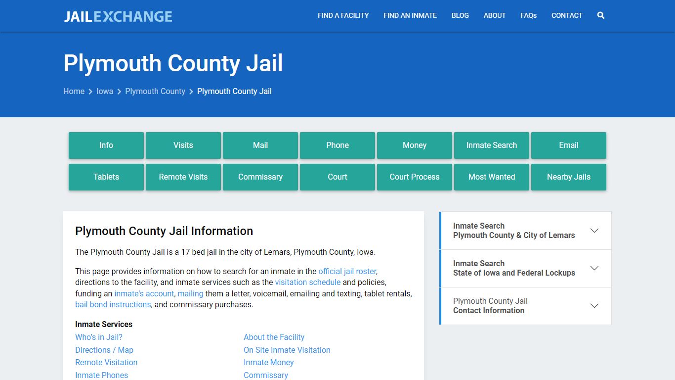 Plymouth County Jail, IA Inmate Search, Information